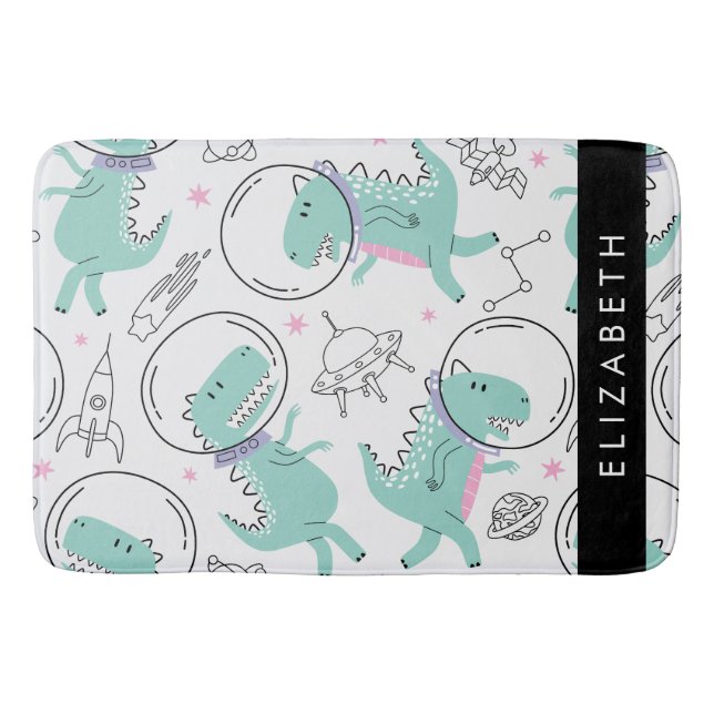 Space Dinosaurs, Cute Dinosaurs, Stars, Your Name Bath Mat (Front)