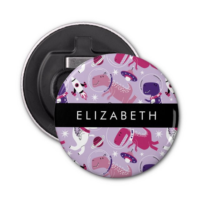 Space Dinosaurs, Cute Dinosaurs, Stars, Your Name Bottle Opener (Front)