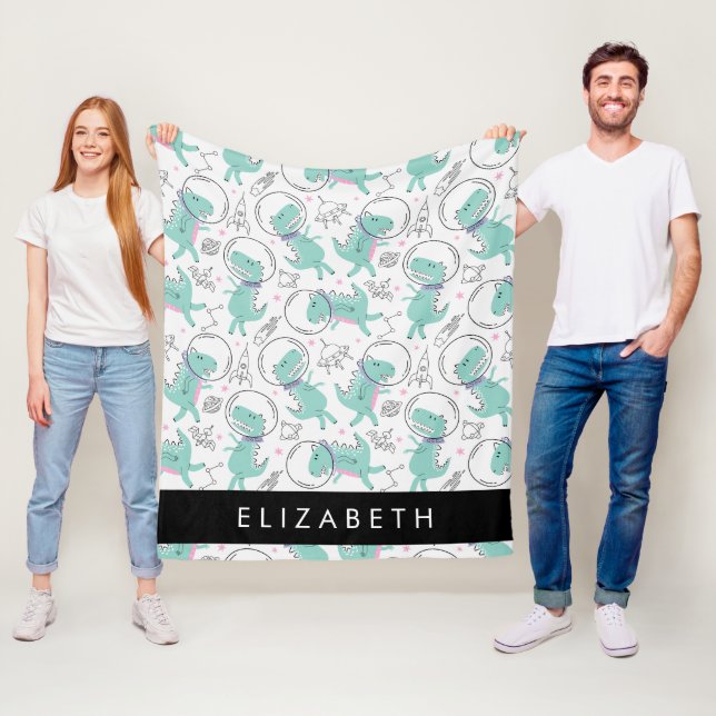 Space Dinosaurs, Cute Dinosaurs, Stars, Your Name Fleece Blanket (In Situ)