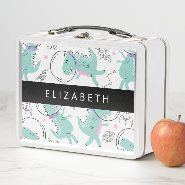 Space Dinosaurs, Cute Dinosaurs, Stars, Your Name Metal Lunch Box (In Situ)