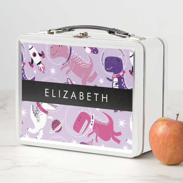 Space Dinosaurs, Cute Dinosaurs, Stars, Your Name Metal Lunch Box (In Situ)