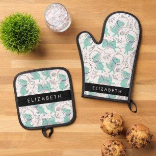 Space Dinosaurs, Cute Dinosaurs, Stars, Your Name Oven Mitt & Pot Holder Set