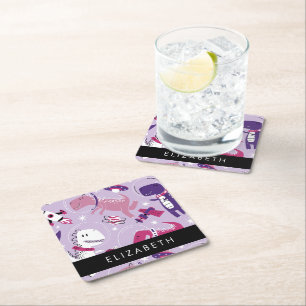 Space Dinosaurs, Cute Dinosaurs, Stars, Your Name Square Paper Coaster