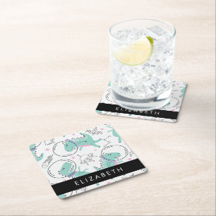 Space Dinosaurs, Cute Dinosaurs, Stars, Your Name Square Paper Coaster