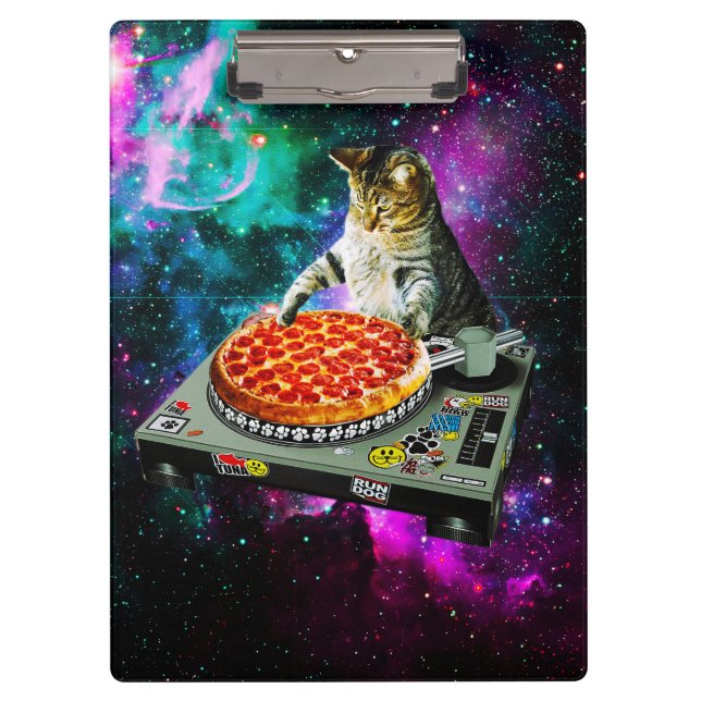 Space dj cat pizza clipboard (Front)