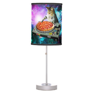 Space dj cat pizza table lamp