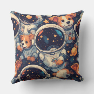 Space Dog Line Art | Minimalist Astronaut  Throw Pillow