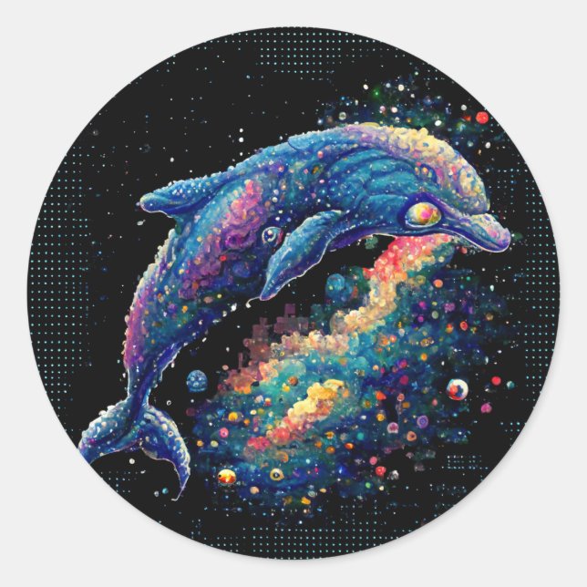 Space Dolphin Classic Round Sticker (Front)