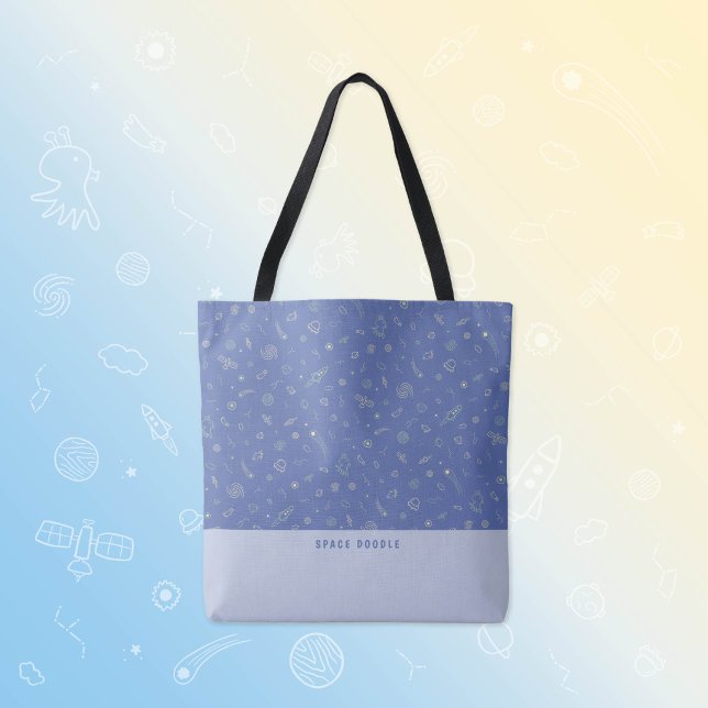 Space Doodle Lavender Blue Personalized Name Tote Bag (Carry a pocketful of stars wherever you go.)
