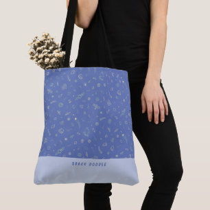 Space Doodle Lavender Blue Personalized Name Tote Bag