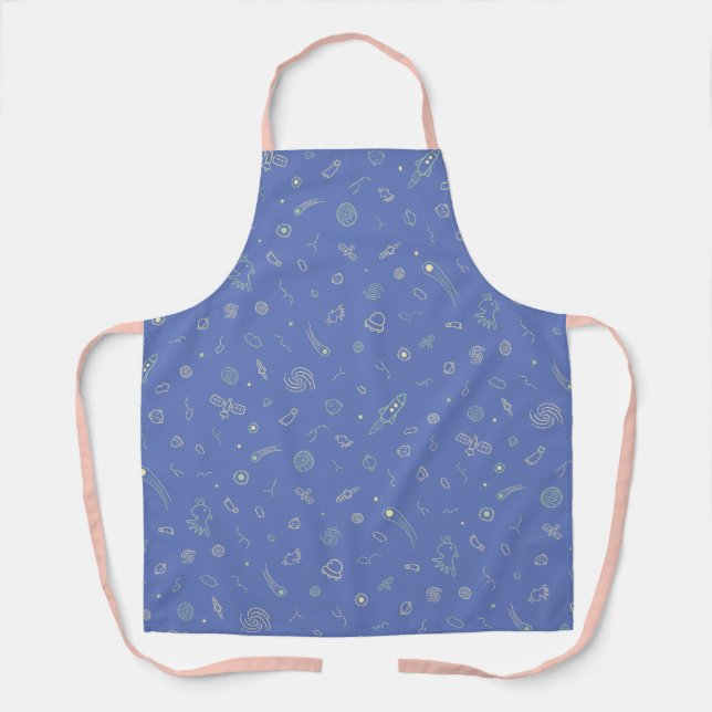 Space Doodle Pattern Lavender Blue Apron (Front)