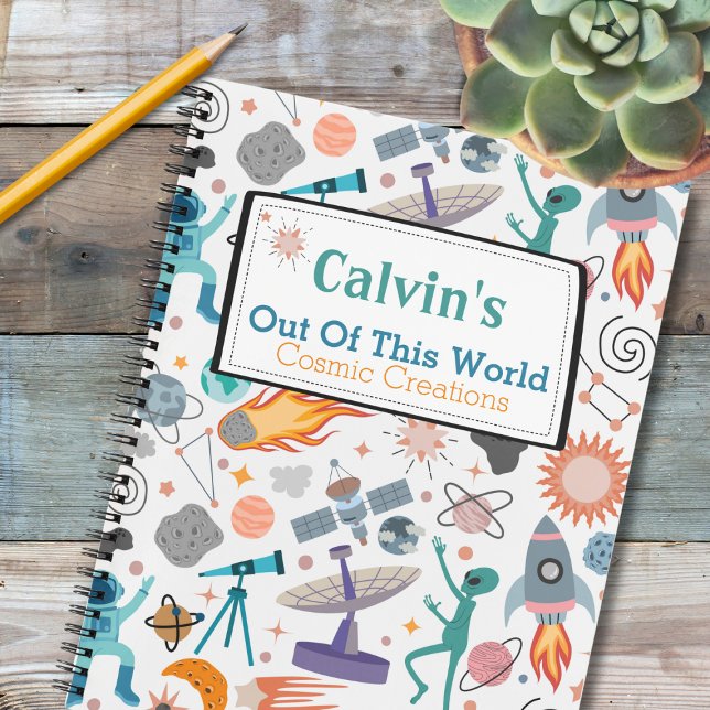 Space Doodle Pattern Personalized Kid Sketch Notebook (Elevate creativity with our Out of this World space themed personalized sketchbook. Customize today.)