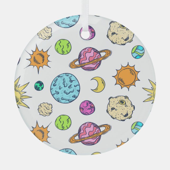 Space Doodles Cosmic Background Glass Ornament (Front)