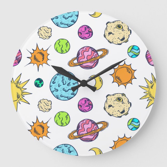 Space Doodles Cosmic Background Large Clock (Front)