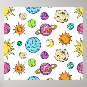 Space Doodles Cosmic Background Poster