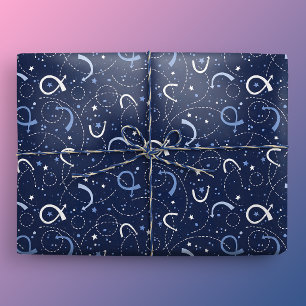 Space Exploration Papercut Collage Dark Blue Wrapping Paper