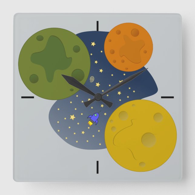 Space exploration square wall clock (Front)