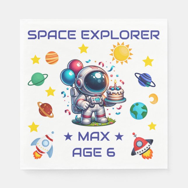 Space Explorer Astronaut Birthday Napkins Custom (Front)