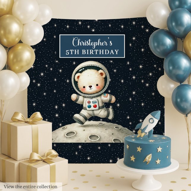 Space Explorer Bear Birthday Party Wall Tapestry (Space Explorer Bear Birthday Party Wall Tapestry)