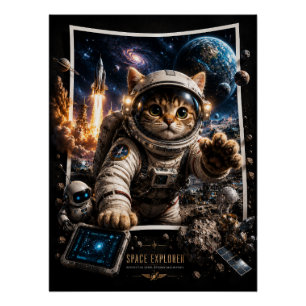 Space Explorer Cat 3D Pop-Up  Poster glossy