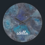 Space Explorer Name Large Clock<br><div class="desc">Inspire the space or science lover in your life with this space themed clock featuring a hand-painted galaxy filled with stars and planets. Featuring your little astronaut's name. Text is fully customizable. Part of a collection from parcel studios.</div>