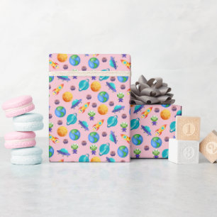 Space Explorers on Light Pink Wrapping Paper