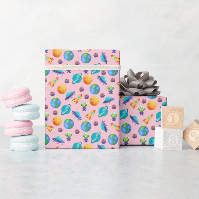Space Explorers on Light Pink Wrapping Paper (Baby Shower)