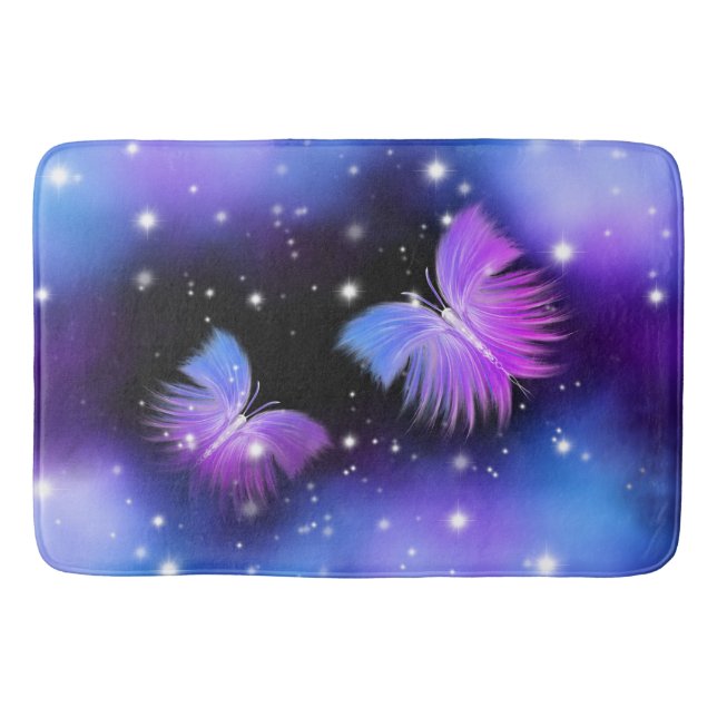 Space Fantasy Butterflies Cosmic Bath Mat (Front)