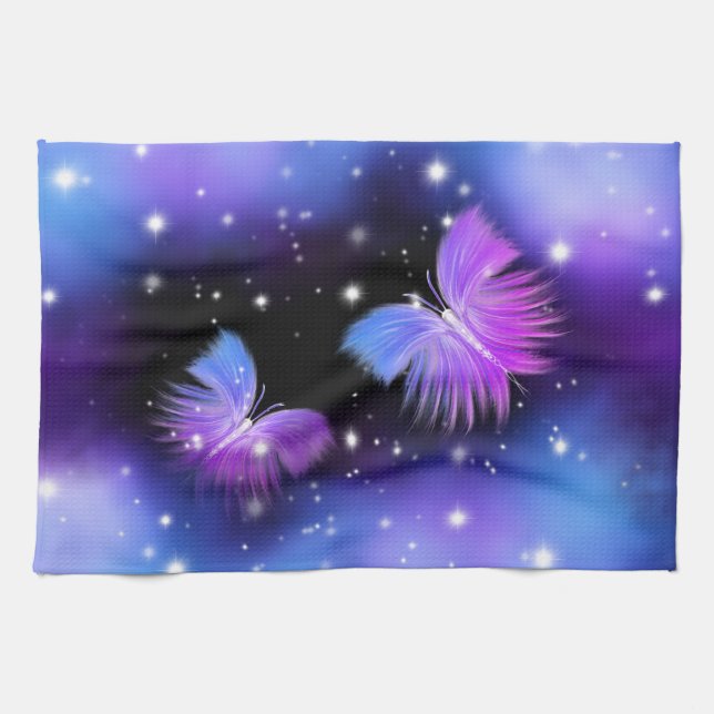 Space Fantasy Butterflies Cosmic Kitchen Towel (Horizontal)