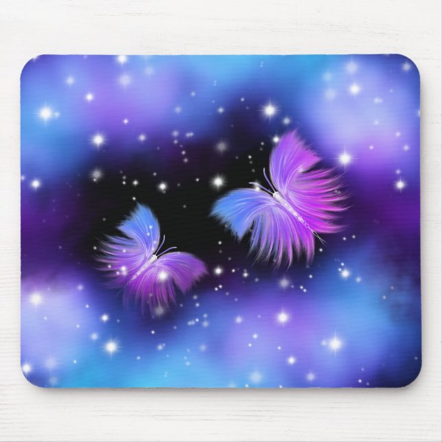 Space Fantasy Butterflies Cosmic Mouse Pad (Front)
