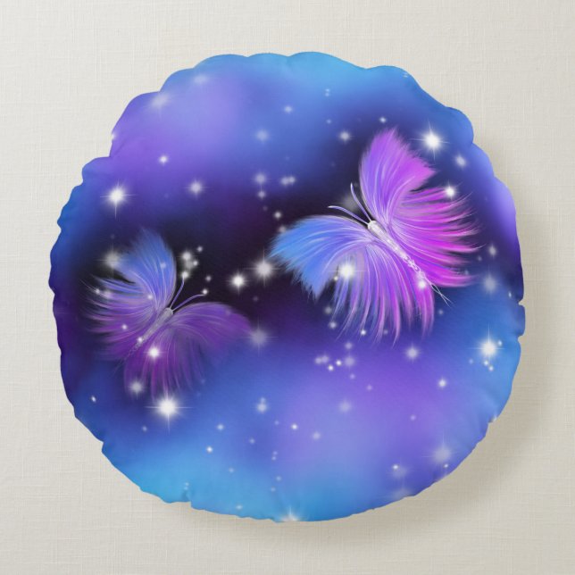 Space Fantasy Butterflies Cosmic Round Pillow (Front)