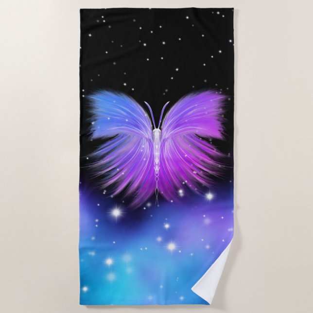 Space Fantasy Butterfly Cosmic Beach Towel (Front)