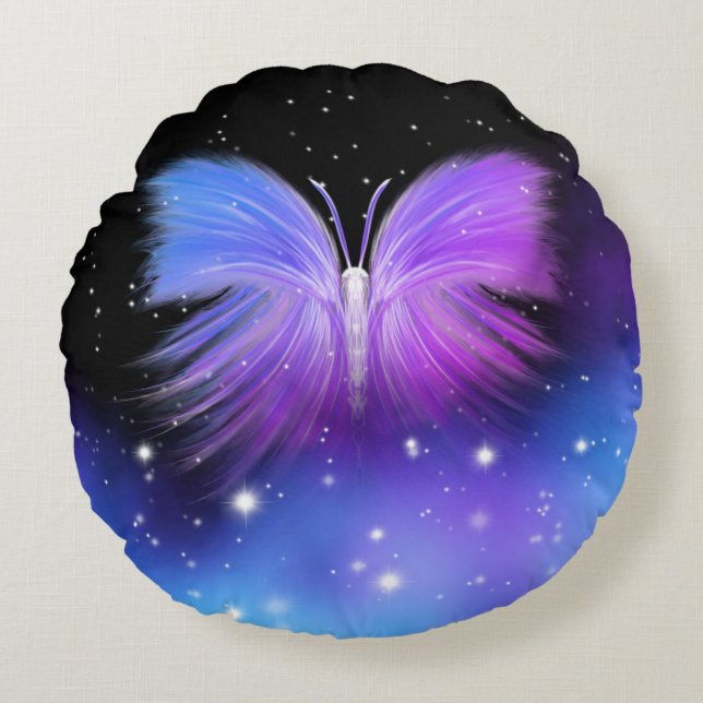 Space Fantasy Butterfly Cosmic Round Pillow (Front)