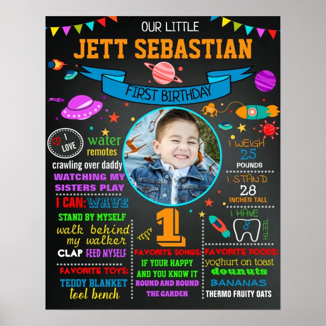 Space First birthday chalkboard sign board (Front)