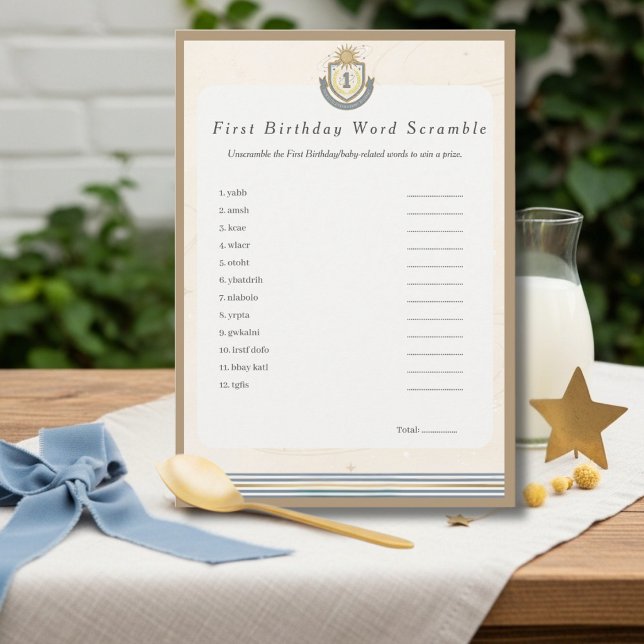 Space First Birthday Word Scramble Game card (Space First Birthday Word Scramble Game card)
