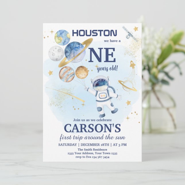 Space First Outer Space First Birthday Invitation (Standing Front)