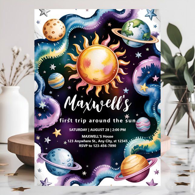 Space "First Trip Around the Sun" 1st Birthday Invitation (Creator Uploaded)