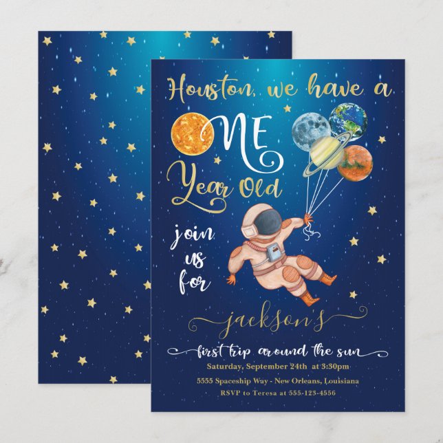 Space first trip around the sun Astronaut planets  Invitation (Front/Back)