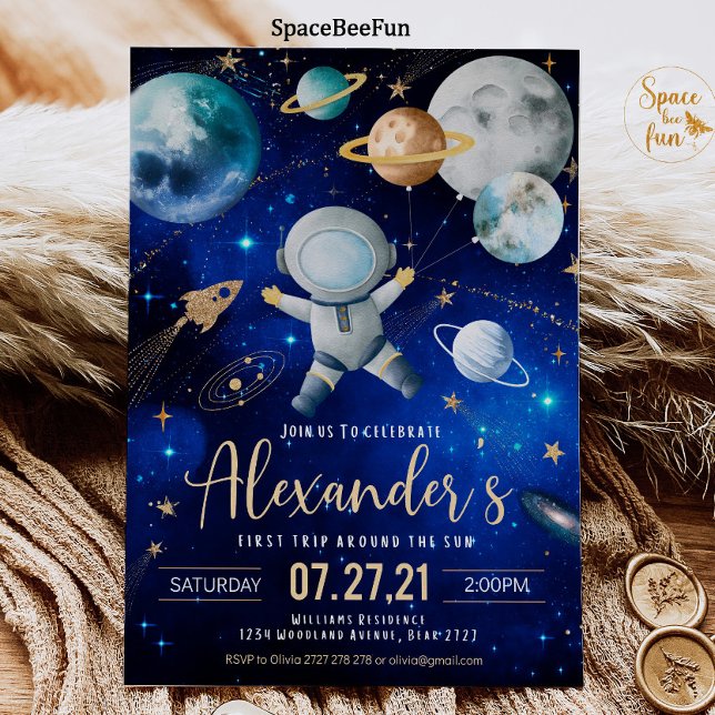 Space First Trip Around the Sun Outer Space First  Invitation (Creator Uploaded)