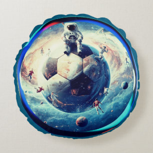 Space Football Astronaut Round Pillow
