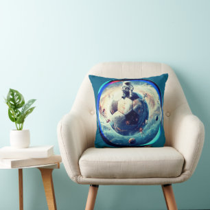 Space Football Astronaut Throw Pillow