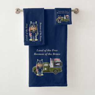 Space Force Nutcracker with Little Military Truck Bath Towel Set