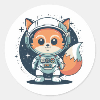 Space fox cute cartoon classic round sticker