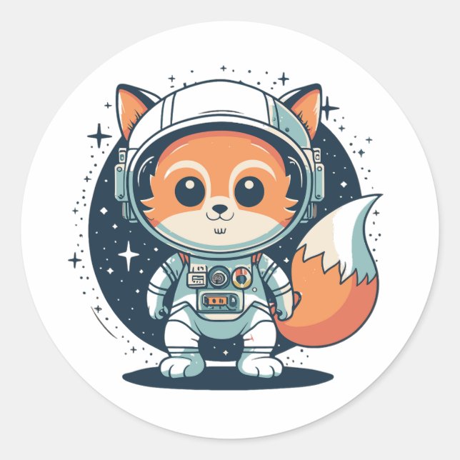 Space fox cute cartoon  classic round sticker (Front)