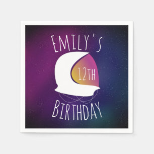 Space Galaxy Astronaut Purple Ombre Birthday Party Napkin