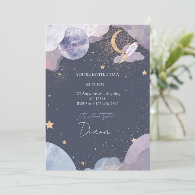Space Galaxy Birthday Invitation (Standing Front)