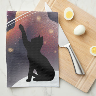 Space Galaxy Cat Kitchen Towel