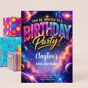 Space Galaxy Celebration Theme Birthday Party Invitation