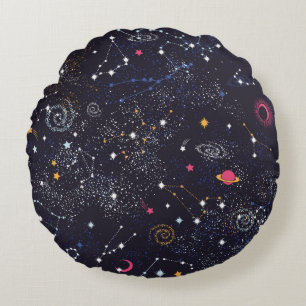 Space Galaxy constellation seamless pattern Round Pillow
