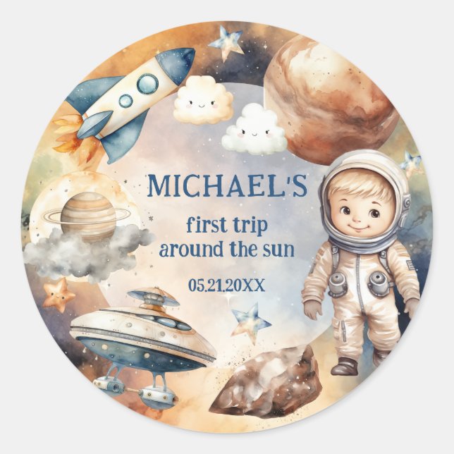 Space Galaxy First Trip Around the Sun Sticker (Front)
